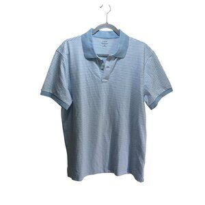 J Crew Flex Pique Polo Shirt Mens L Blue Striped Golf Performance Sun Protection